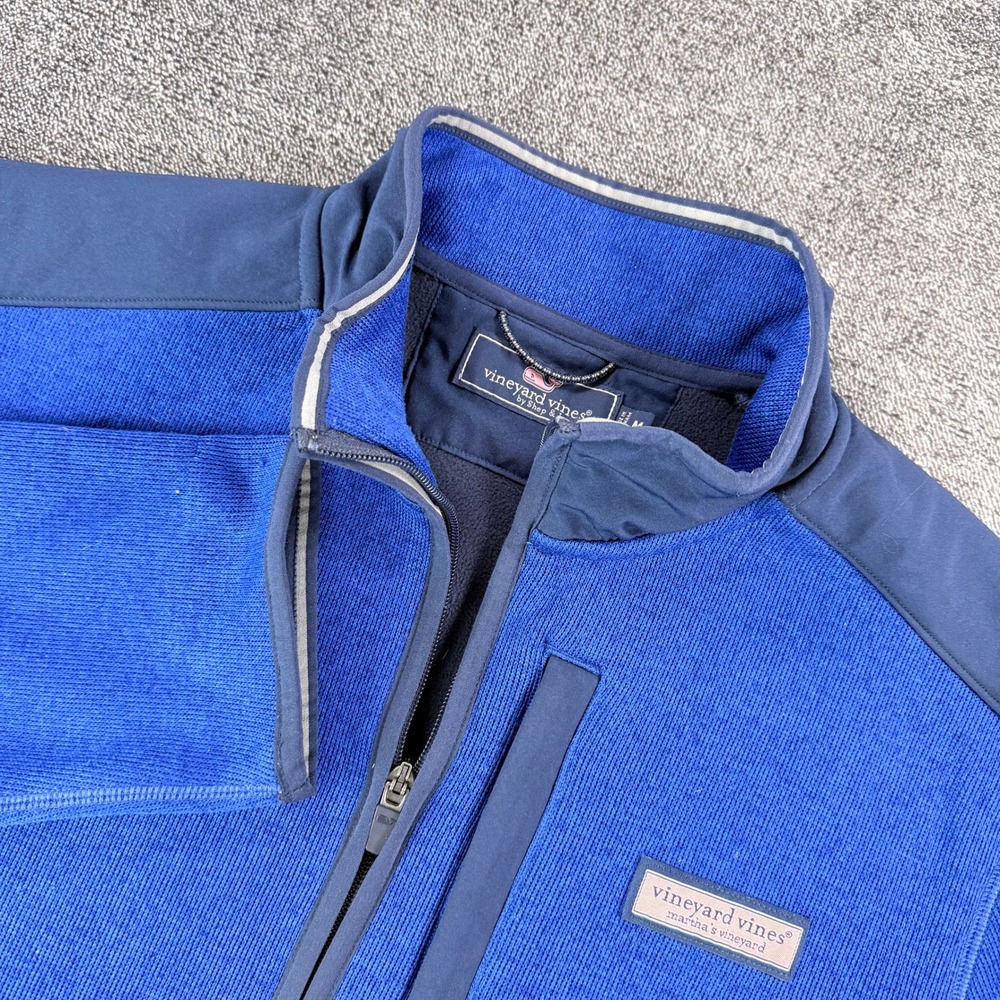 Vineyard Vines Mens Medium Blue Sweater Fleece Quarter Zip Pullover Jacket